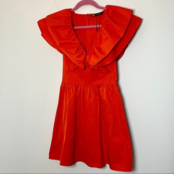 NWOT Red Zara Ruffle Mini Dress - Picture 4 of 8
